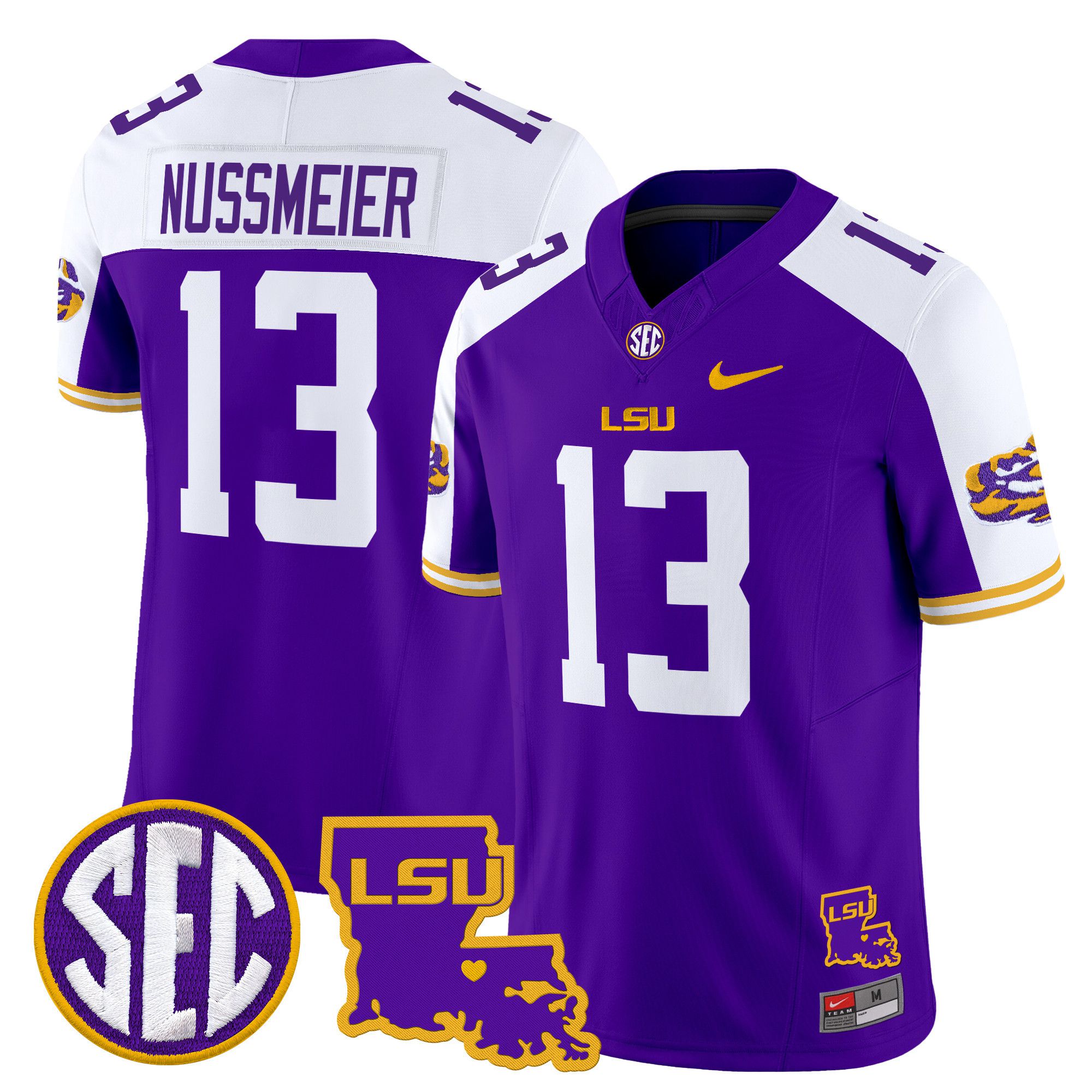 Men LSU Tigers #13 Nussmeier Purple 2024 Nike Louisiana Patch Vapor Limited NCAA Jersey